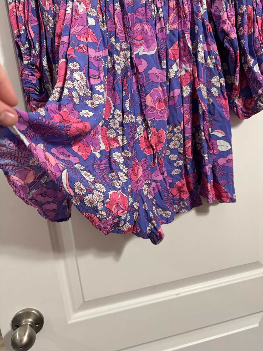 Floral V-Neck Long Sleeve Romper in Purple and Pink - Picture 2 of 4